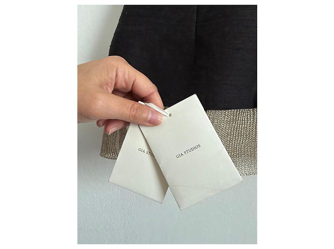 Autre Marque GIA STUDIOS Top de seda negro con flecos metálicos - vista 9