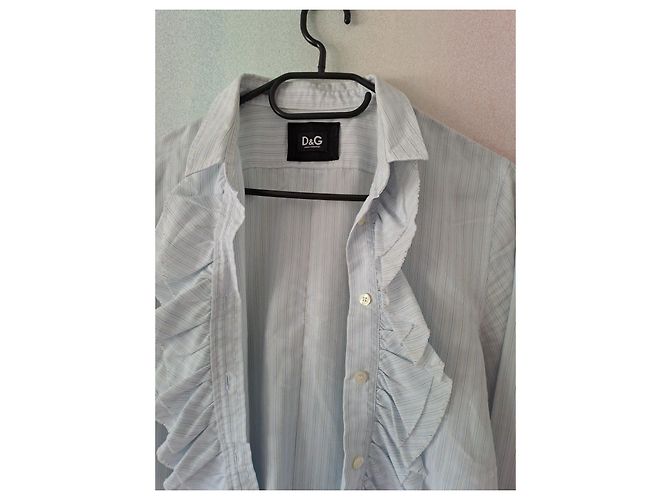 D&G Camisa Riscada Azul Céu com Folhos - vista 2