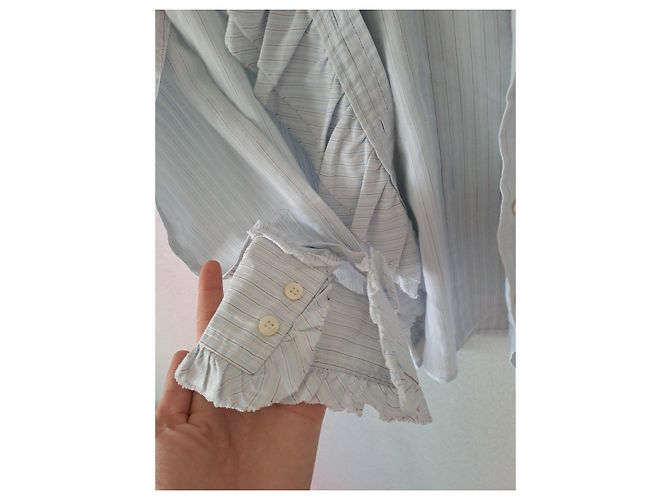 D&G Camisa Riscada Azul Céu com Folhos - vista 3
