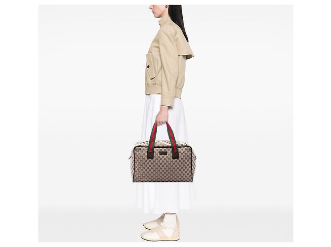 Borsa Duffle Gucci GG Canvas Web Beige - vista 6