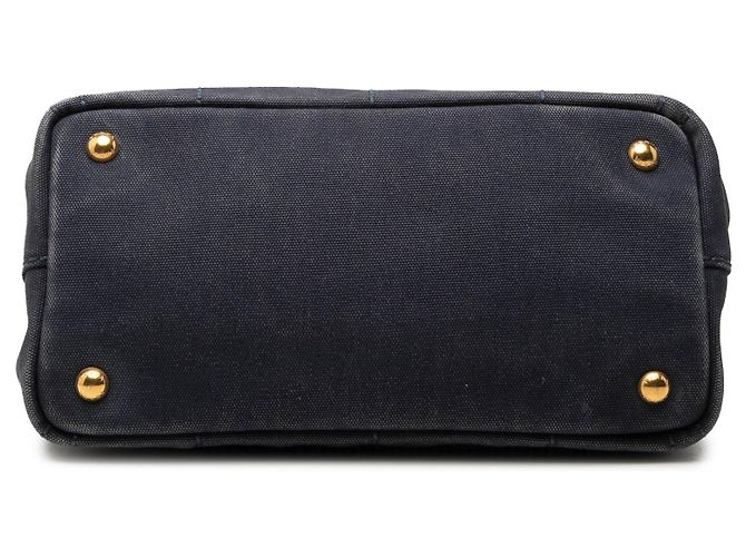 Borsa Tote Satchel Prada Small Canvas Canapa Logo Blu - vista 3