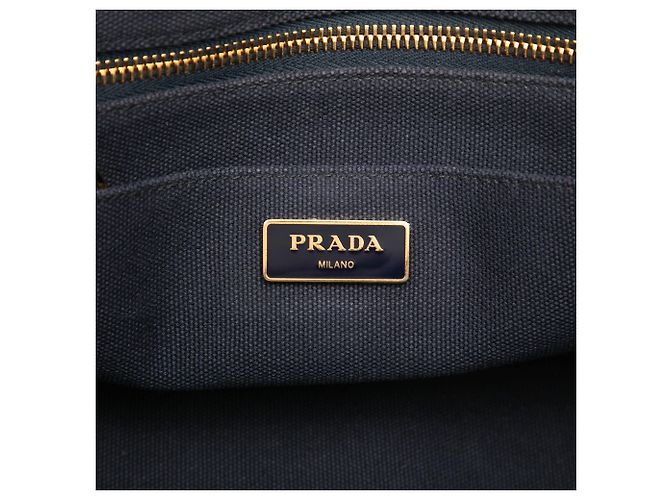 Borsa Tote Satchel Prada Small Canvas Canapa Logo Blu - vista 5