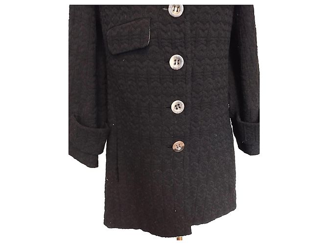 Christian Lacroix Abrigo Negro de Algodón Damasco - vista 19