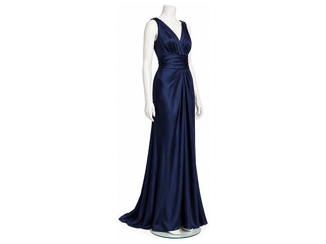 Vera Wang Satin-Abendkleid in Navy Blau - Ansicht 2