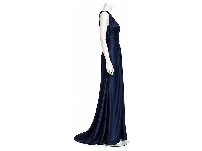 Vera Wang Satin-Abendkleid in Navy Blau - Ansicht 3