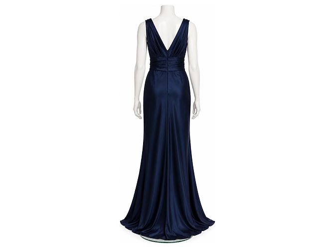Vera Wang Satin-Abendkleid in Navy Blau - Ansicht 4