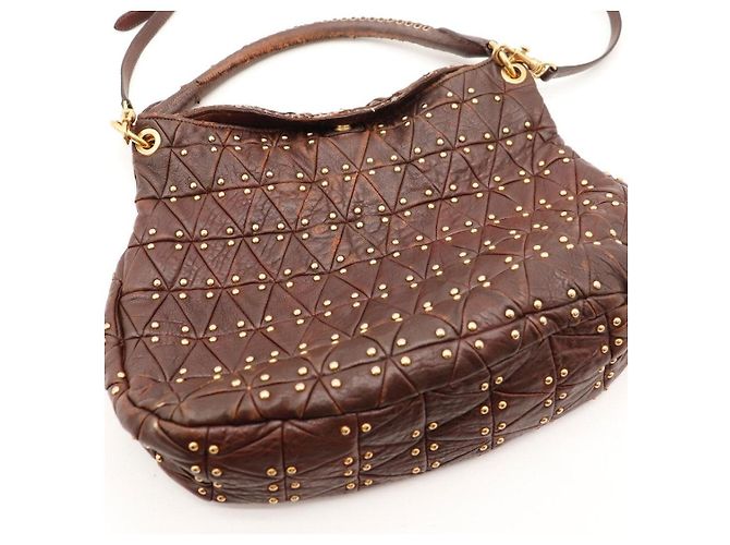 Miu Miu Borsa Hobo in pelle marrone borchiata - vista 6