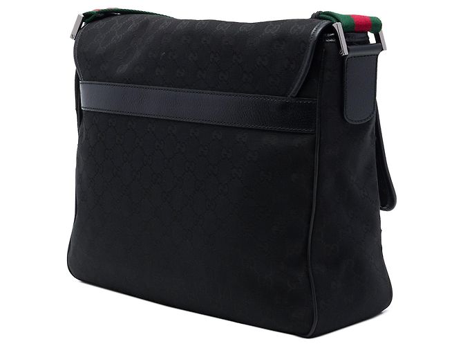 Borsa a tracolla con patta Gucci GG Canvas Web nera - vista 2