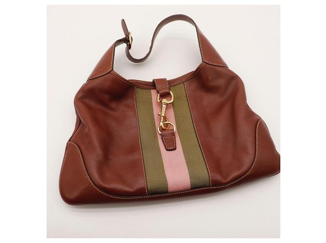 Borsa Hobo Gucci in pelle marrone a righe - vista 6