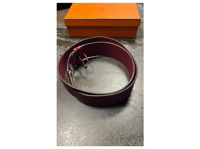 Hermès Étrivière 45 Breiter Gürtel Bordeaux Leder Größe 75 - Ansicht 3