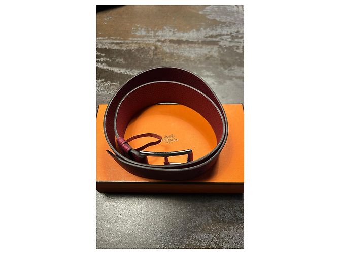 Hermès Étrivière 45 Breiter Gürtel Bordeaux Leder Größe 75 - Ansicht 4