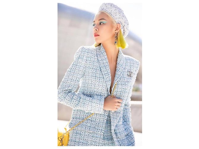 CHANEL Light Blue Multicolor Tweed Blazer Sz.38 gebraucht - Ansicht 8