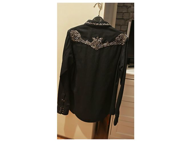 Autre Marque Saint Laurent Besticktes Schwarzes Denim-Westernhemd - Ansicht 11