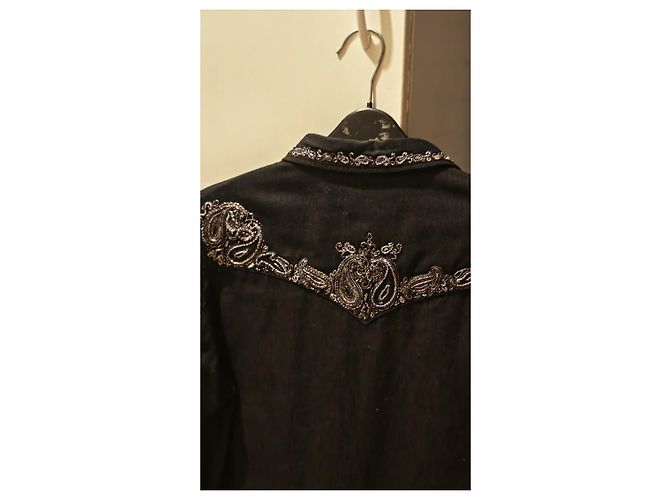 Autre Marque Saint Laurent Besticktes Schwarzes Denim-Westernhemd - Ansicht 12