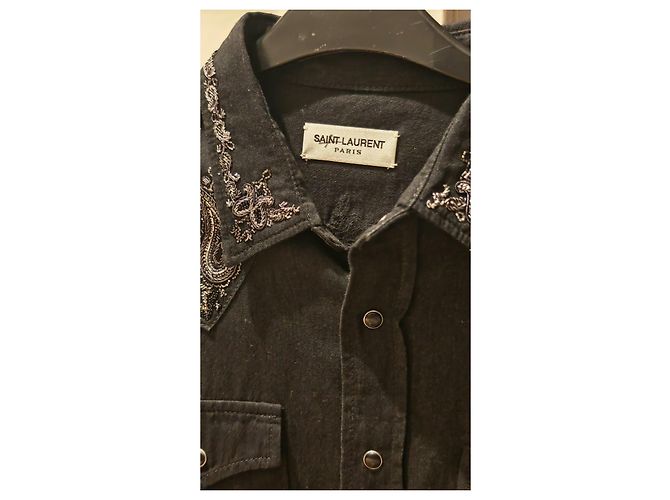 Autre Marque Saint Laurent Besticktes Schwarzes Denim-Westernhemd - Ansicht 2