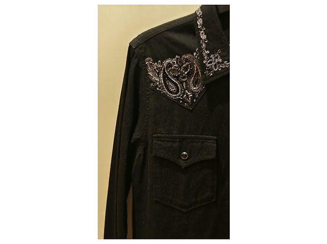 Autre Marque Saint Laurent Besticktes Schwarzes Denim-Westernhemd - Ansicht 3