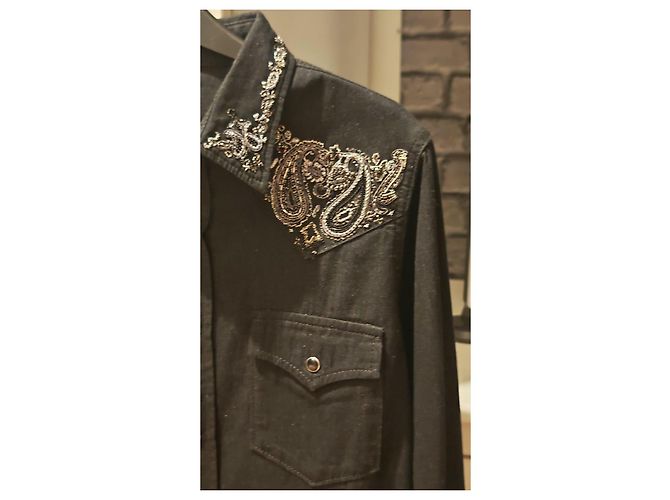 Autre Marque Saint Laurent Besticktes Schwarzes Denim-Westernhemd - Ansicht 4