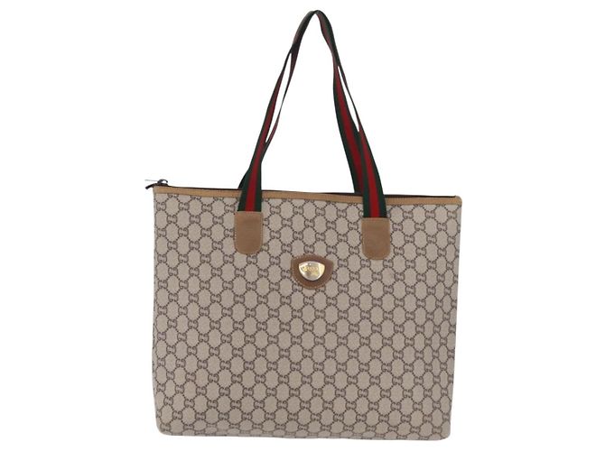 GUCCI GG Plus Supreme Web Sherry Line Tote Bag PVC Beige Gold - vista 13