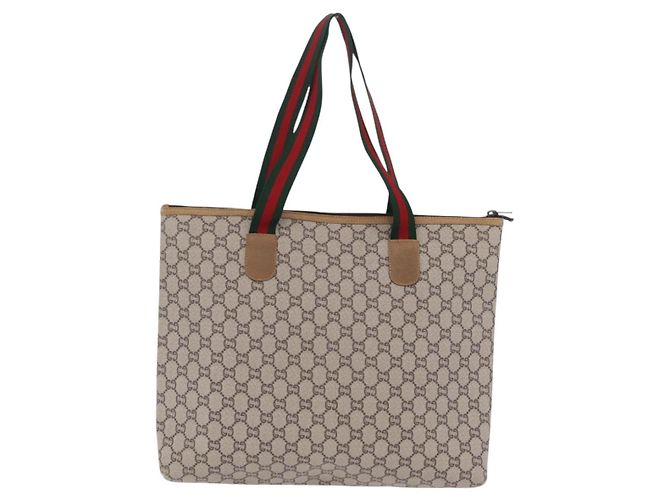 GUCCI GG Plus Supreme Web Sherry Line Tote Bag PVC Beige Gold - vista 2