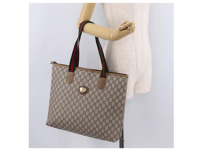 GUCCI GG Plus Supreme Web Sherry Line Tote Bag PVC Beige Gold - vista 24