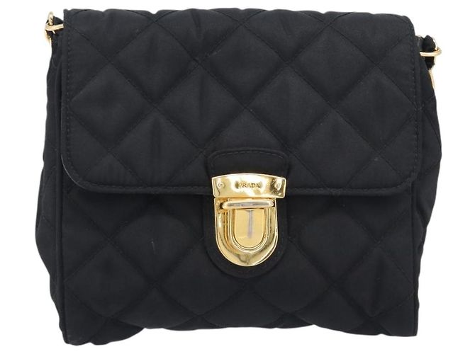 PRADA Schultertasche mit Kette Nylon Black Gold - Ansicht 13