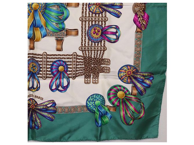 Hermès HERMES Carre 90 Scarf  LES RUBANS DU CHEVALL  Silk Green - vista 10