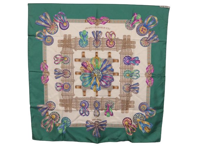 Hermès HERMES Carre 90 Scarf  LES RUBANS DU CHEVALL  Silk Green - vista 13