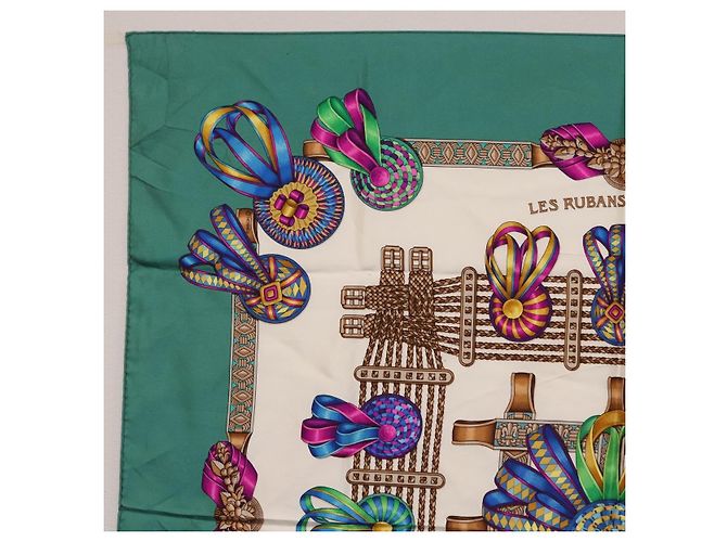 Hermès HERMES Carre 90 Scarf  LES RUBANS DU CHEVALL  Silk Green - vista 2
