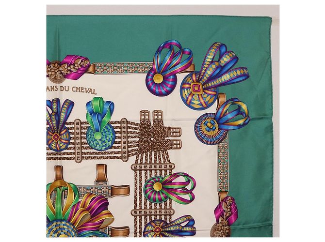 Hermès HERMES Carre 90 Scarf  LES RUBANS DU CHEVALL  Silk Green - vista 4
