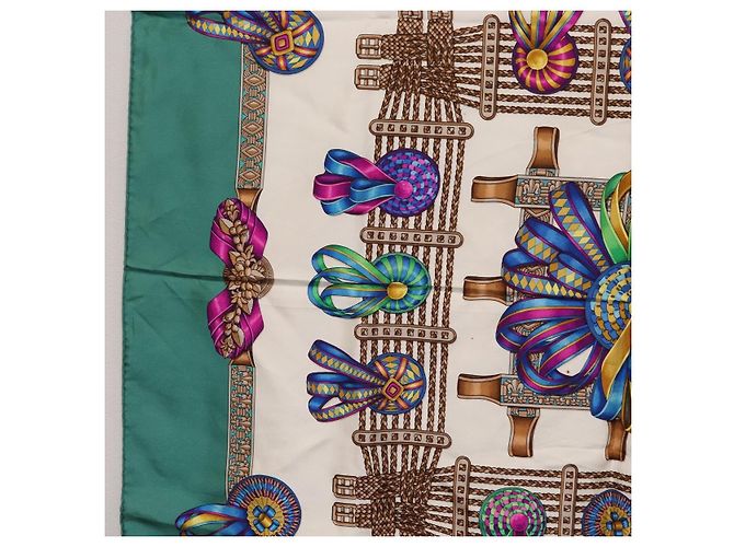 Hermès HERMES Carre 90 Scarf  LES RUBANS DU CHEVALL  Silk Green - vista 5