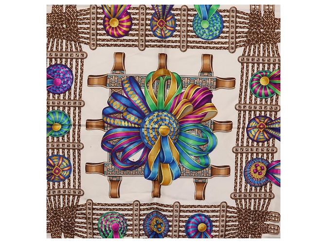 Hermès HERMES Carre 90 Scarf  LES RUBANS DU CHEVALL  Silk Green - vista 6