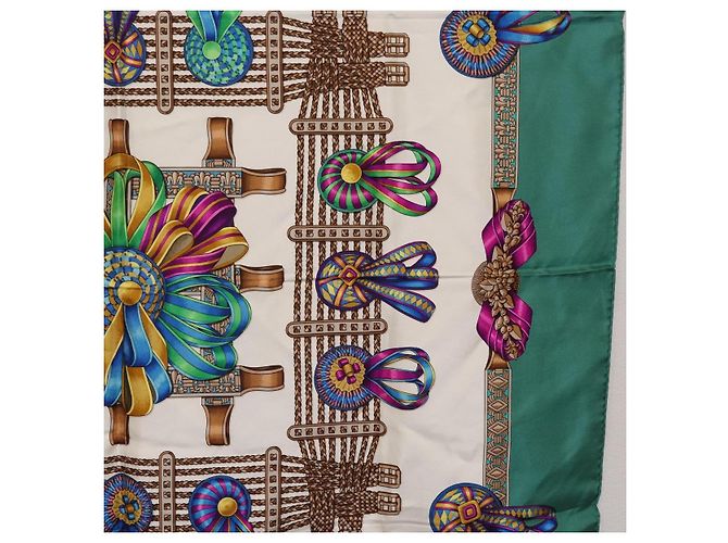Hermès HERMES Carre 90 Scarf  LES RUBANS DU CHEVALL  Silk Green - vista 7