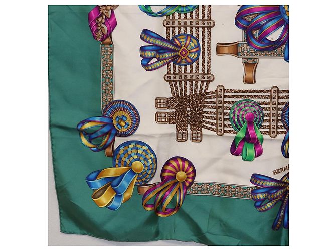 Hermès HERMES Carre 90 Scarf  LES RUBANS DU CHEVALL  Silk Green - vista 8