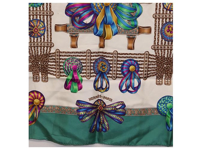 Hermès HERMES Carre 90 Scarf  LES RUBANS DU CHEVALL  Silk Green - vista 9