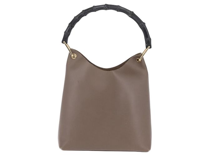 GUCCI Bamboo Hand Bag Leather Gray Gold Tone 001 2058 - vista 13