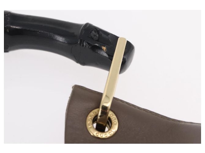 GUCCI Bamboo Hand Bag Leather Gray Gold Tone 001 2058 - vista 15