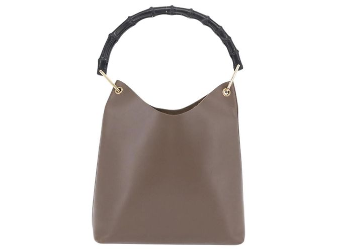 GUCCI Bamboo Hand Bag Leather Gray Gold Tone 001 2058 - vista 2