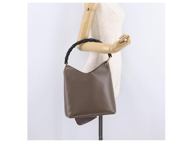 GUCCI Bamboo Hand Bag Leather Gray Gold Tone 001 2058 - vista 25