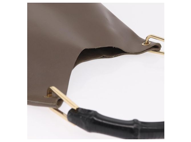 GUCCI Bamboo Hand Bag Leather Gray Gold Tone 001 2058 - vista 6