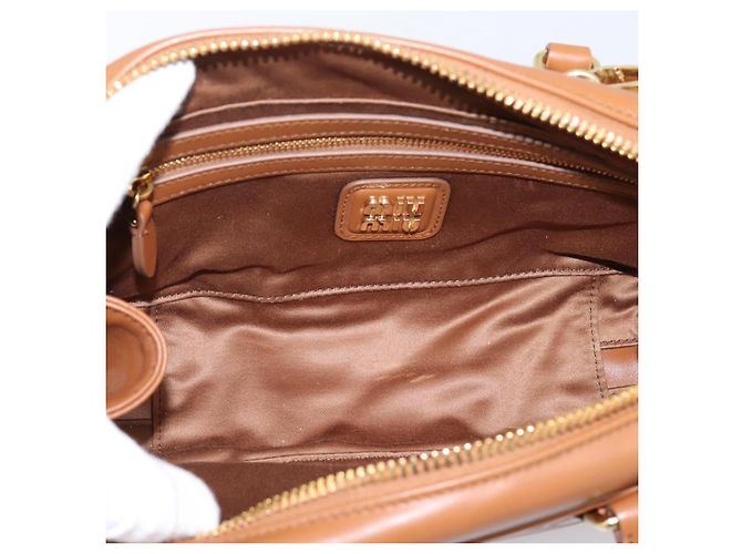 Miu Miu Arkady Hand Bag Leather 2way Brown Gold - vista 11