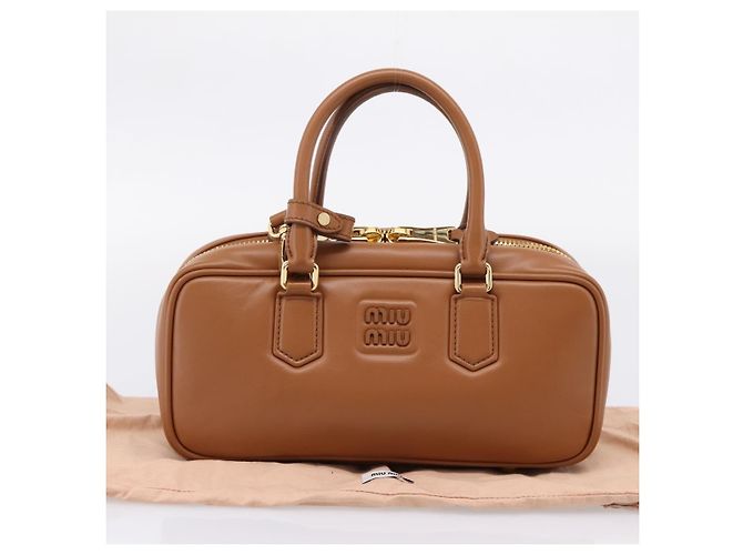 Miu Miu Arkady Hand Bag Leather 2way Brown Gold - vista 12
