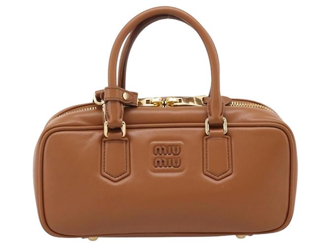 Miu Miu Arkady Hand Bag Leather 2way Brown Gold - vista 13