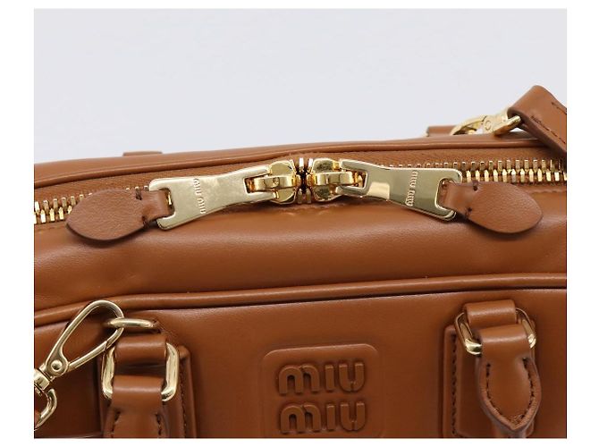 Miu Miu Arkady Hand Bag Leather 2way Brown Gold - vista 19