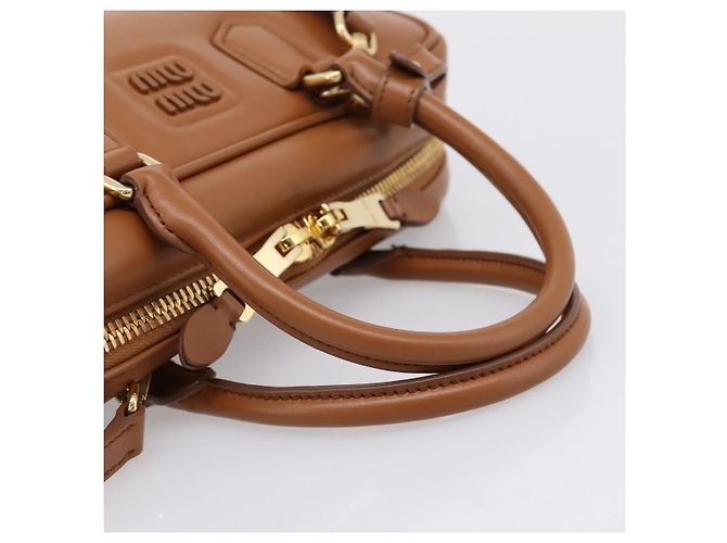 Miu Miu Arkady Hand Bag Leather 2way Brown Gold - vista 7