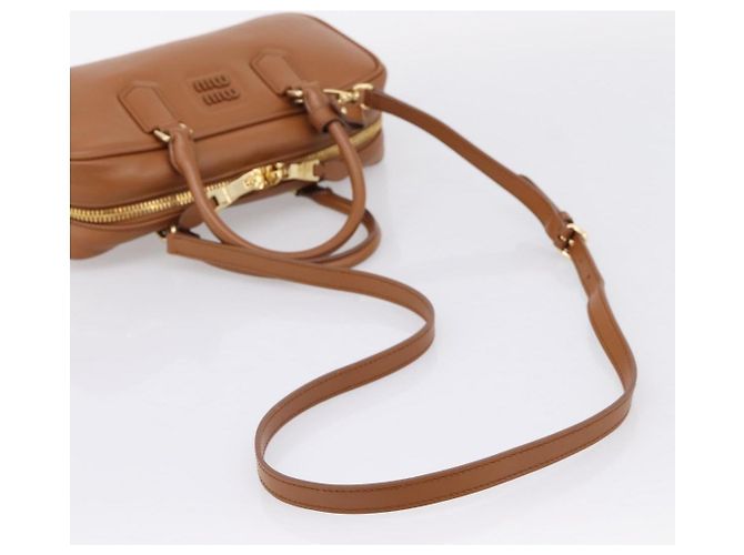 Miu Miu Arkady Hand Bag Leather 2way Brown Gold - vista 8