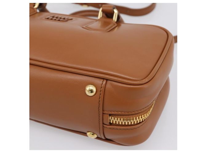 Miu Miu Arkady Hand Bag Leather 2way Brown Gold - vista 9