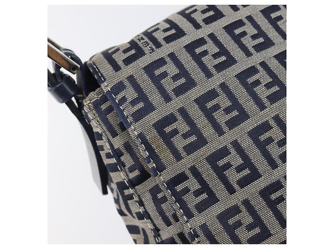 FENDI Zucchino Canvas Mamma Baguette Shoulder Bag Navy Silver 26325 - vista 10