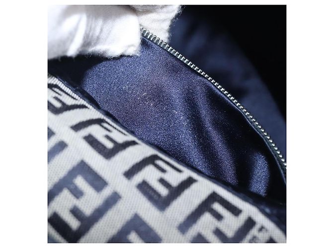 FENDI Zucchino Canvas Mamma Baguette Shoulder Bag Navy Silver 26325 - vista 12