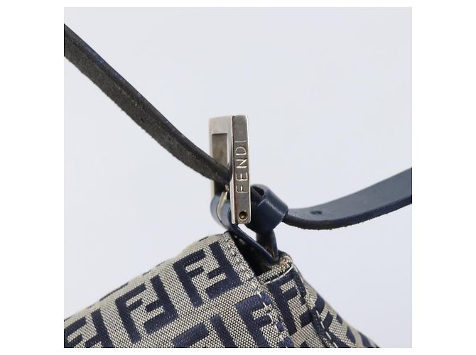 FENDI Zucchino Canvas Mamma Baguette Shoulder Bag Navy Silver 26325 - vista 19
