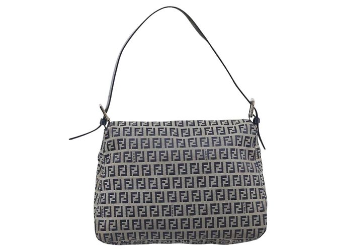 FENDI Zucchino Canvas Mamma Baguette Shoulder Bag Navy Silver 26325 - vista 2
